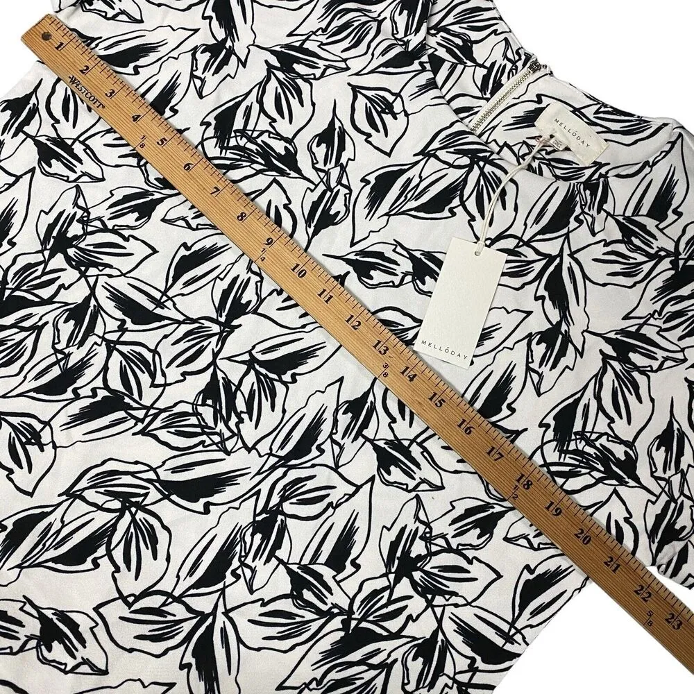Melloday Women's Top Size Small Black White Leaves Print Short Sleeve - Image 8