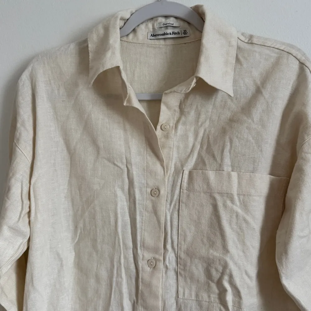 Abercrombie & Fitch Oversized Linen-Blend Button Down Shirt Size XS Ivory Cream - Image 4