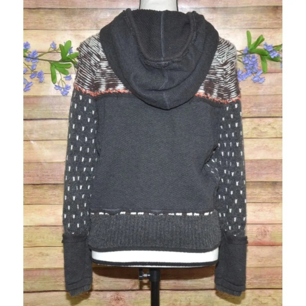 Free People Ladies Gray On My Way Hoodie Knit Sweater Size XS Mixed Print Wool - Image 12