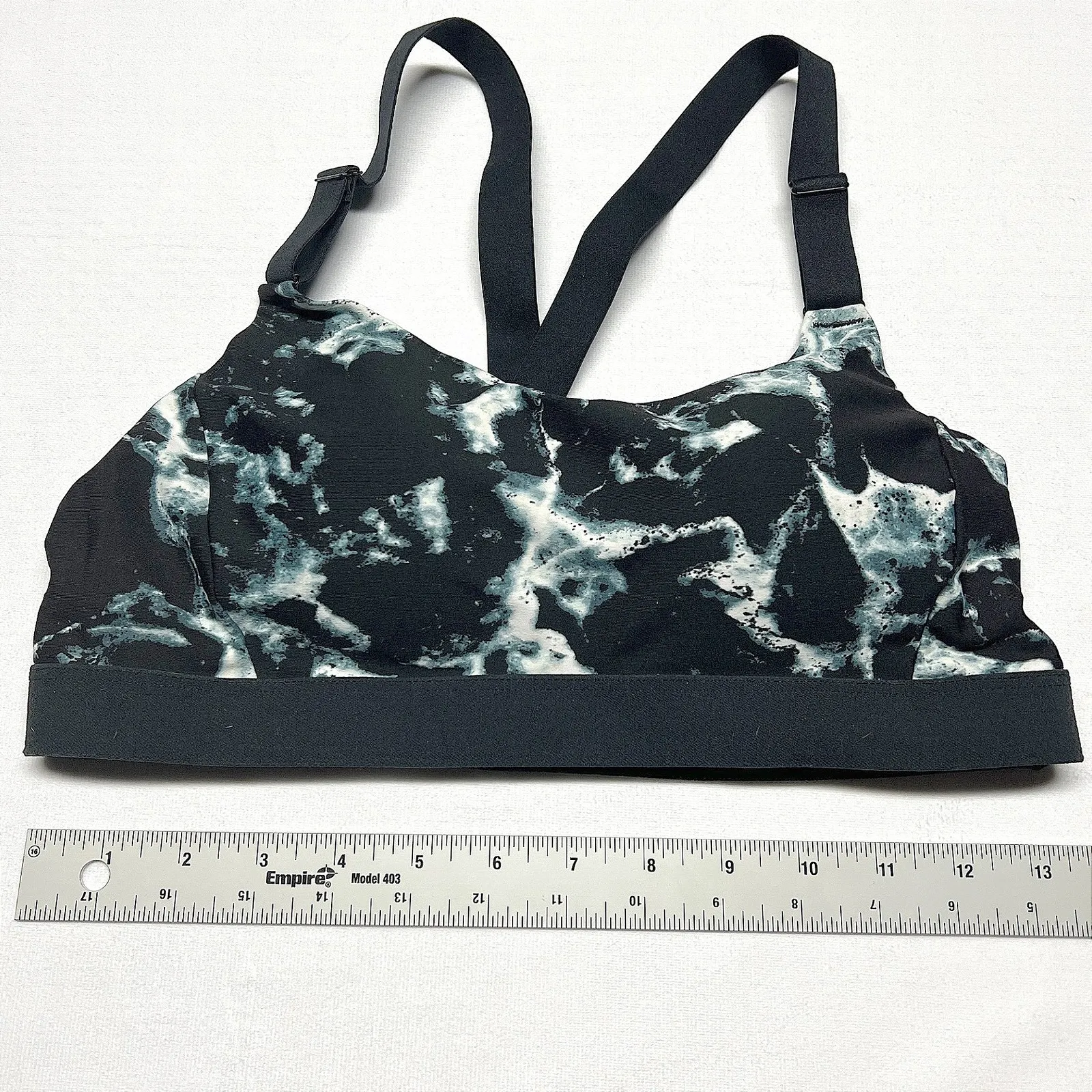 Old Navy PowerSoft Sports Bra Inky Marbled Black/Navy/White Medium EUC Black - Image 8