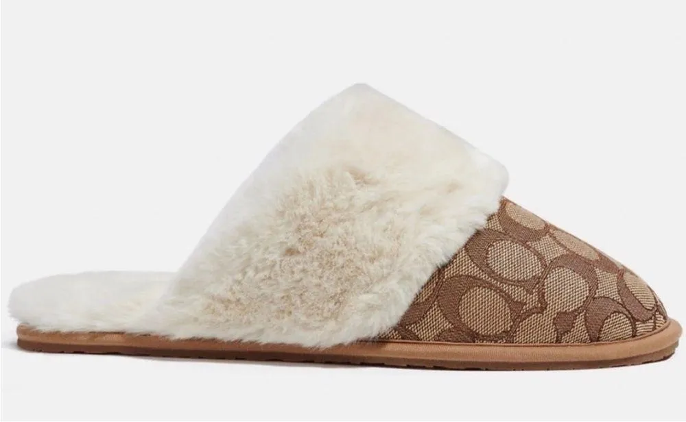 Coach Ziva Slippers Signature
Jacquard With Faux Fur In Khaki - Image 2