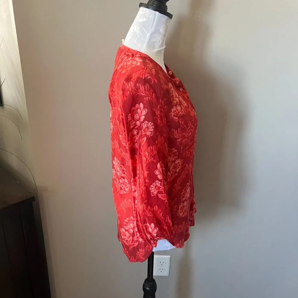 Anthropologie Akemi and Kin Floral Red Long Sleeve Shirt Top Blouse Xsmall - Image 5