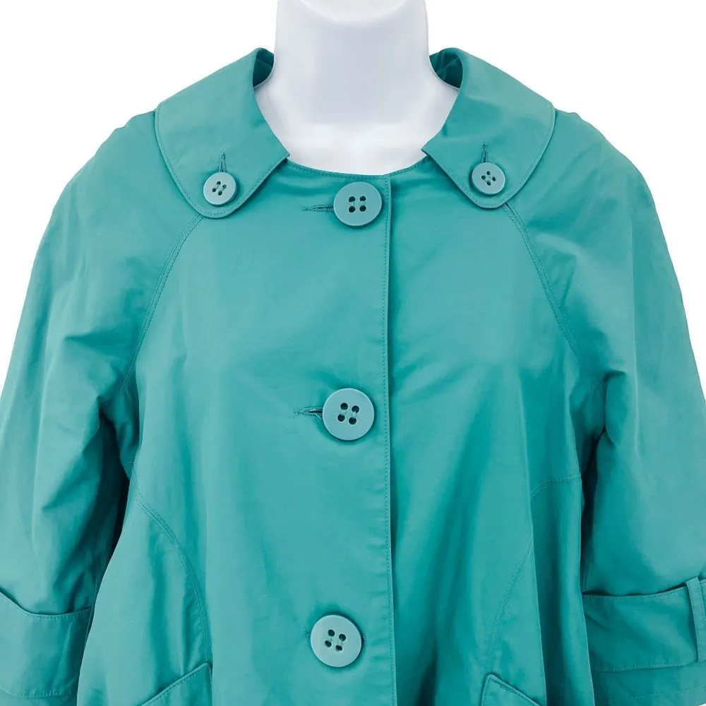 Anthropologie Tulle Teal Rain Coat Jacket Big Buttons Peter Pan Collar Small - Image 4