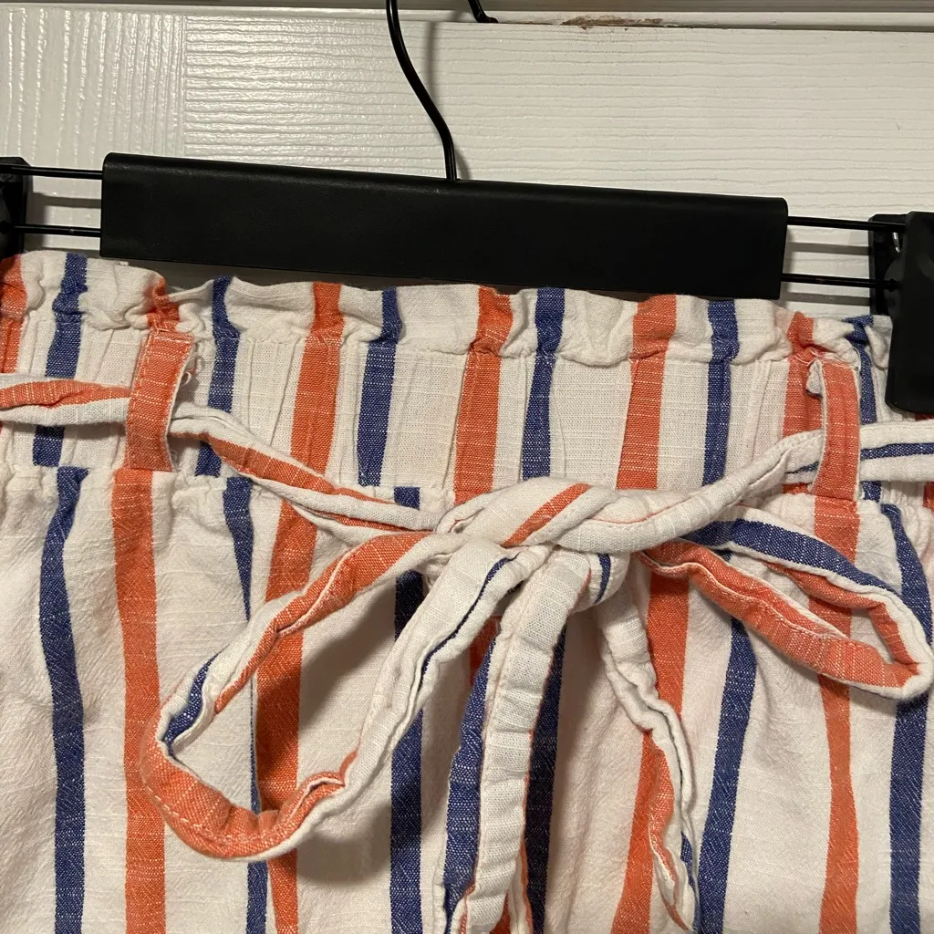 Charlotte Russe Size S Paperbag Belted Lined Cotton Blue White Striped Shorts - Image 2