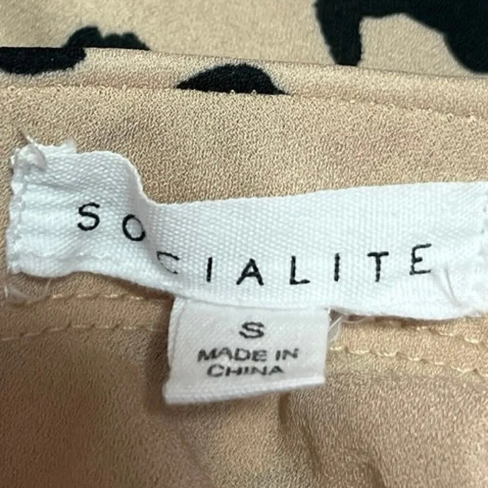 Socialite Tan Black Silk Satin Leopard Animal Print Midi A-line Slip Skirt Sz S - Image 4