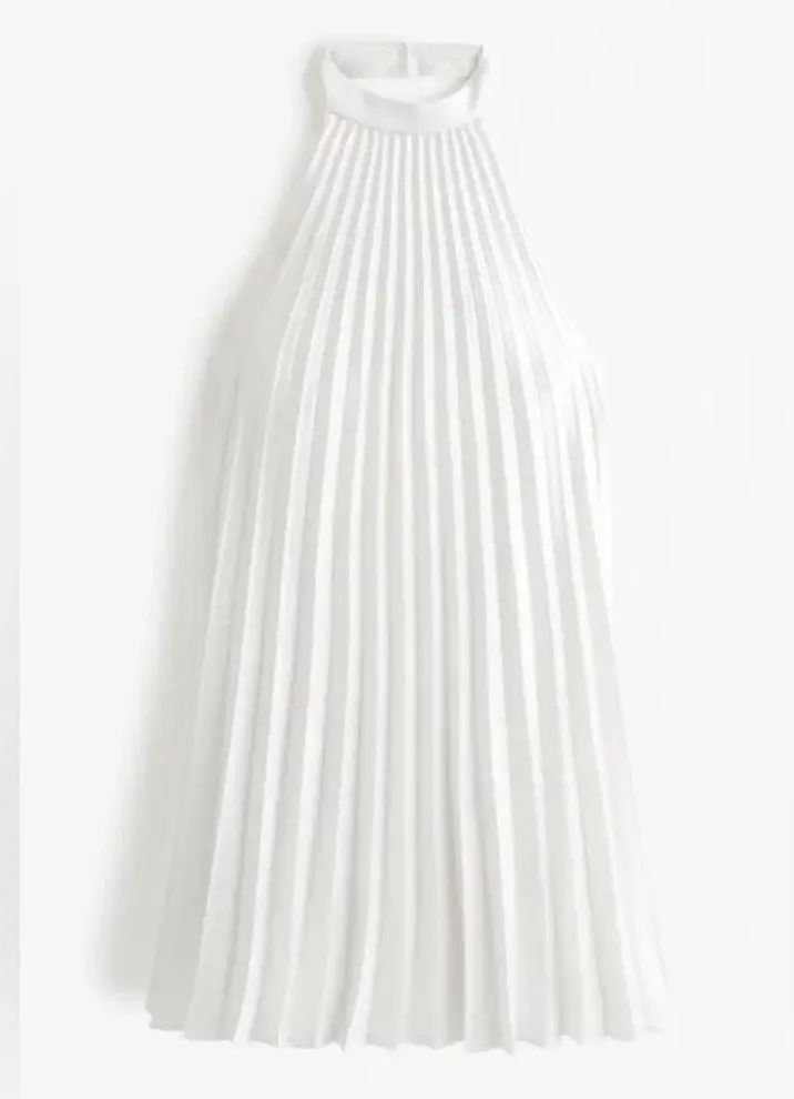 White Abercrombie & Fitch The A&F Giselle Pleated Trapeze Mini Dress Size M - Image 5