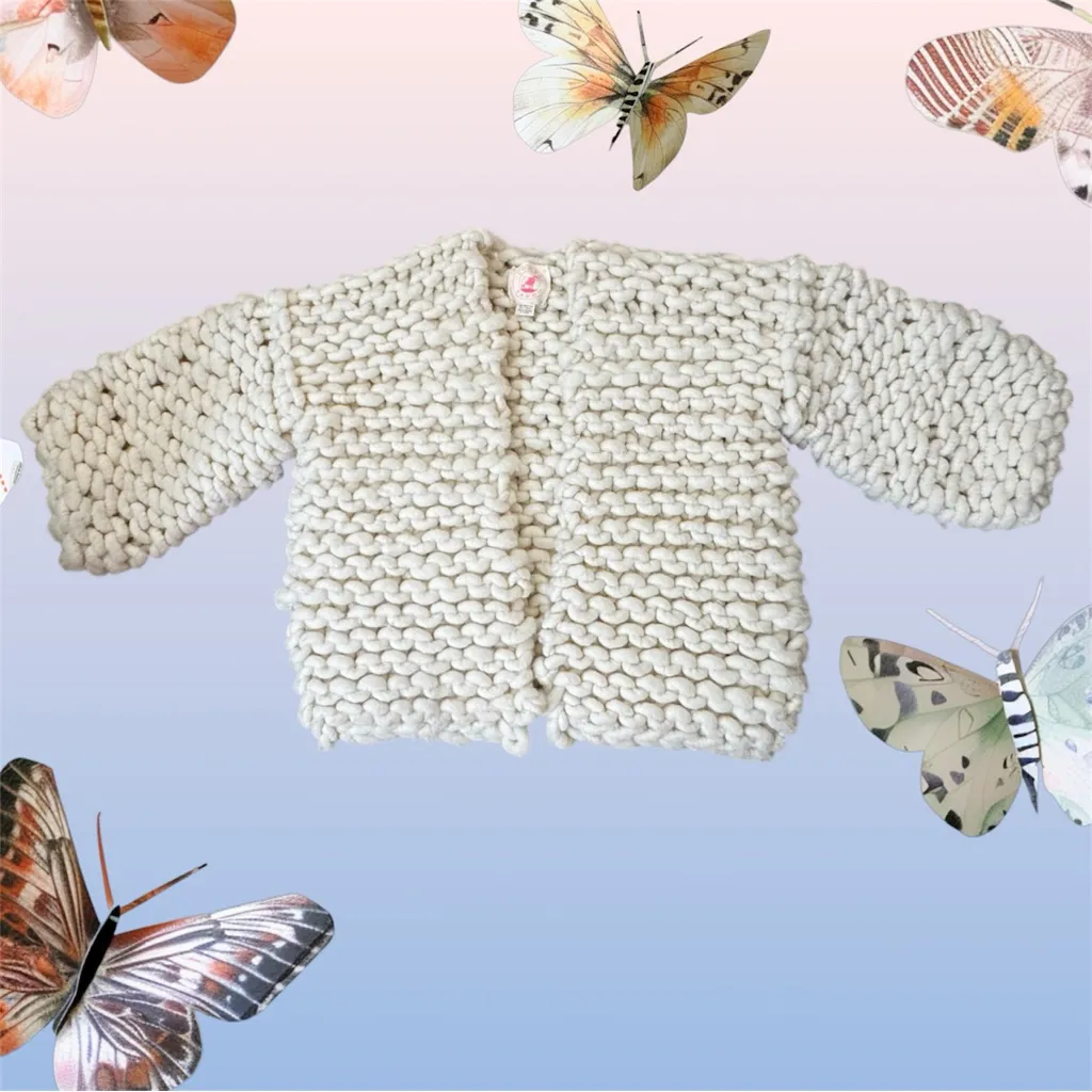 Hand knit, chunky, merino wool cardigan sweater/jacket, approx size M/L White Size L - Image 6