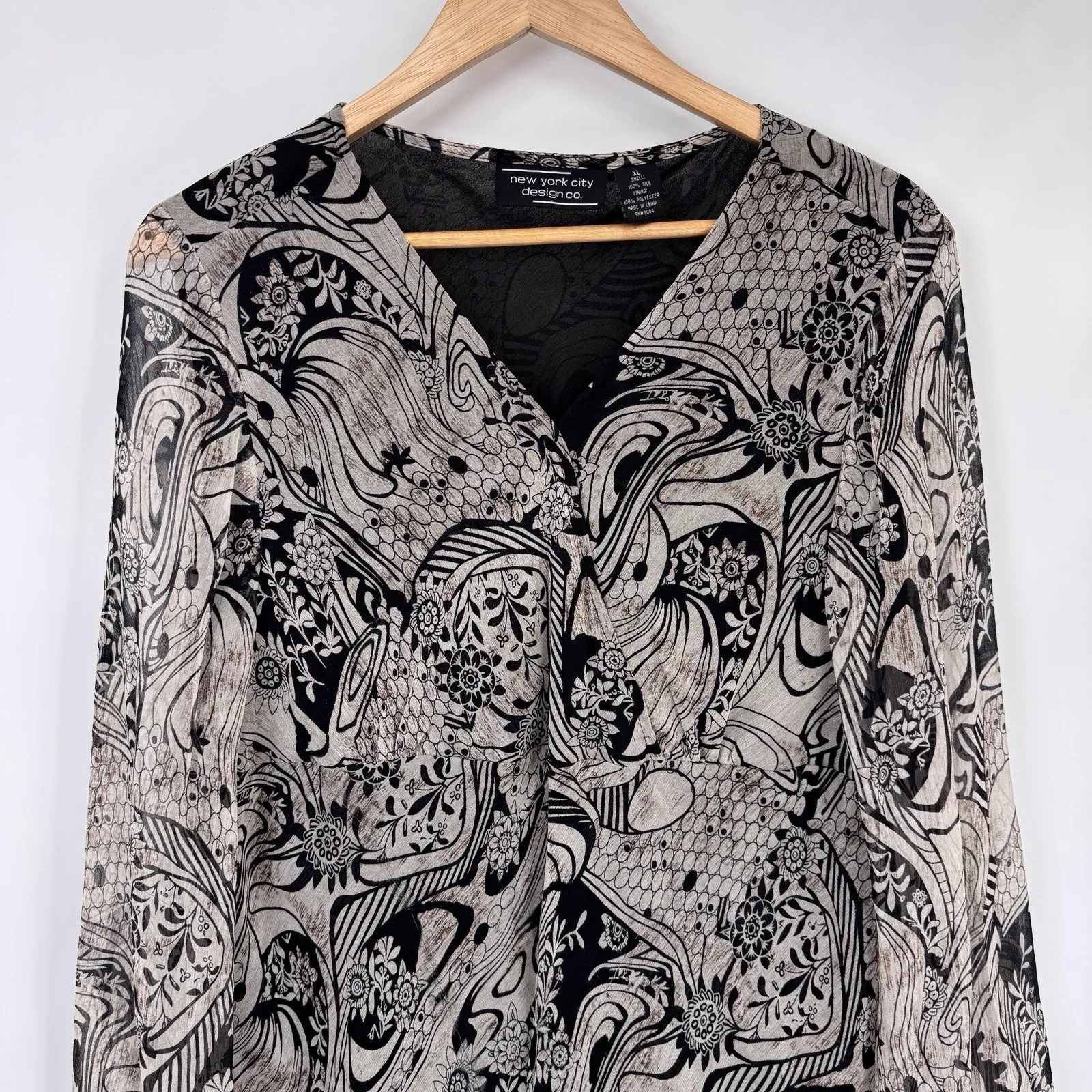 Vintage Y2K New York City Design Co Silk Top Womens XL Brown Forest Fairy - Image 2