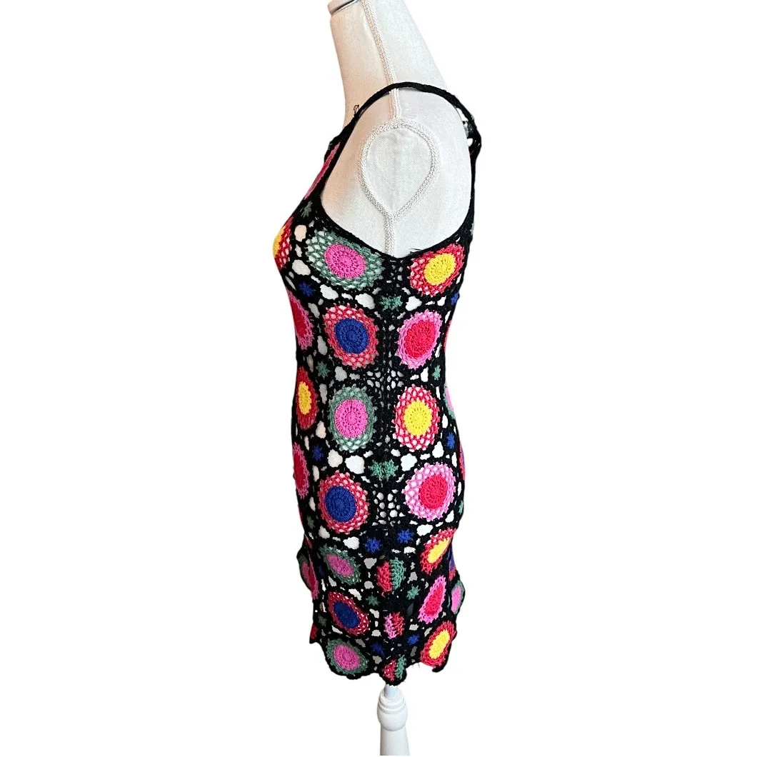 H&M crochet mini dress multicolor square boho festival coverup hippie swimwear - Image 3