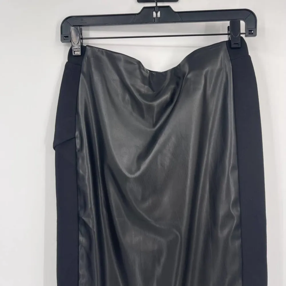 Gracia  Vegan Leather Knit Pencil Skirt Womens Sz M Black Crossover Back New - Image 3