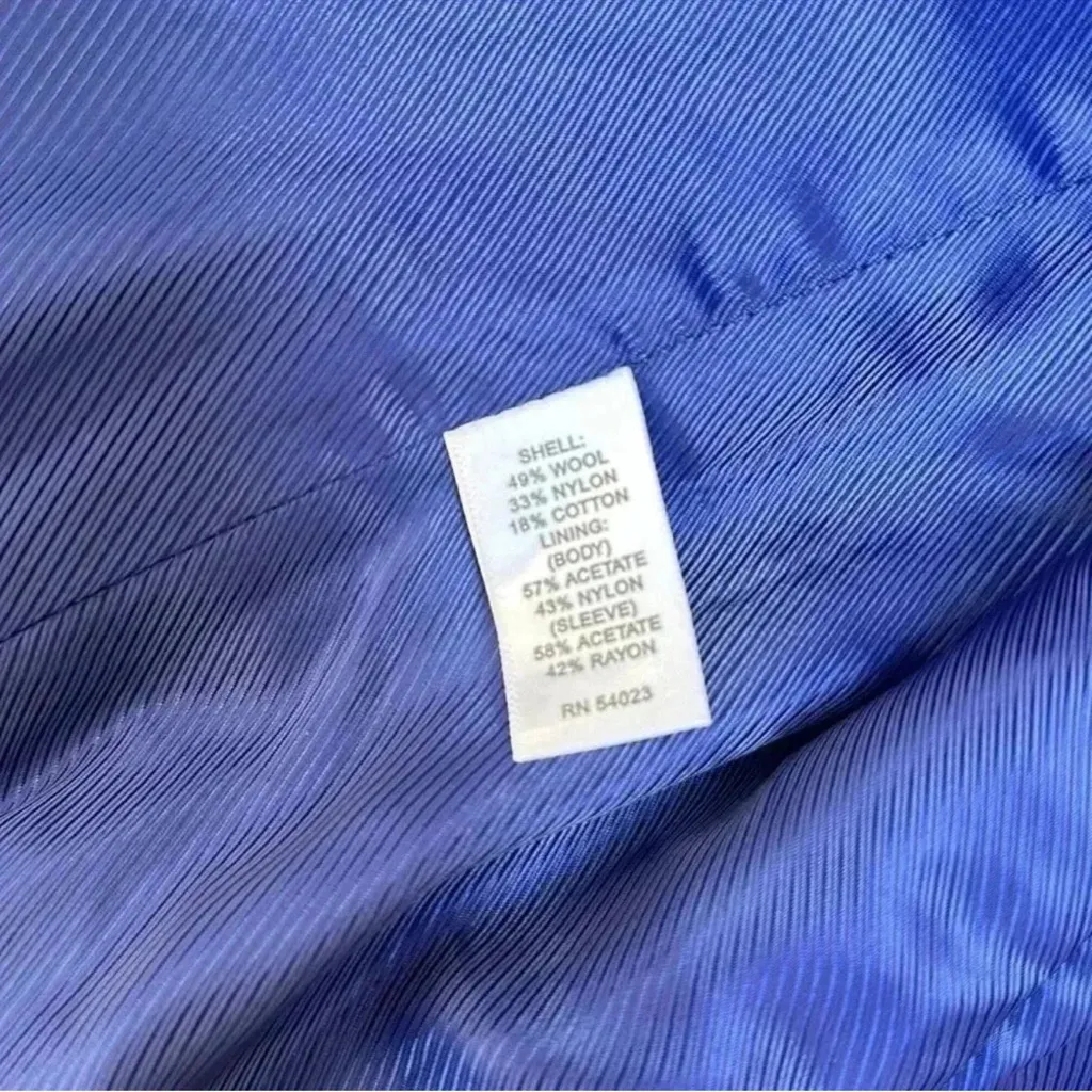 Royal Blue Wool Blend Double-Breasted Coat | 3/4 Sleeve Vintage Style XS - Image 4