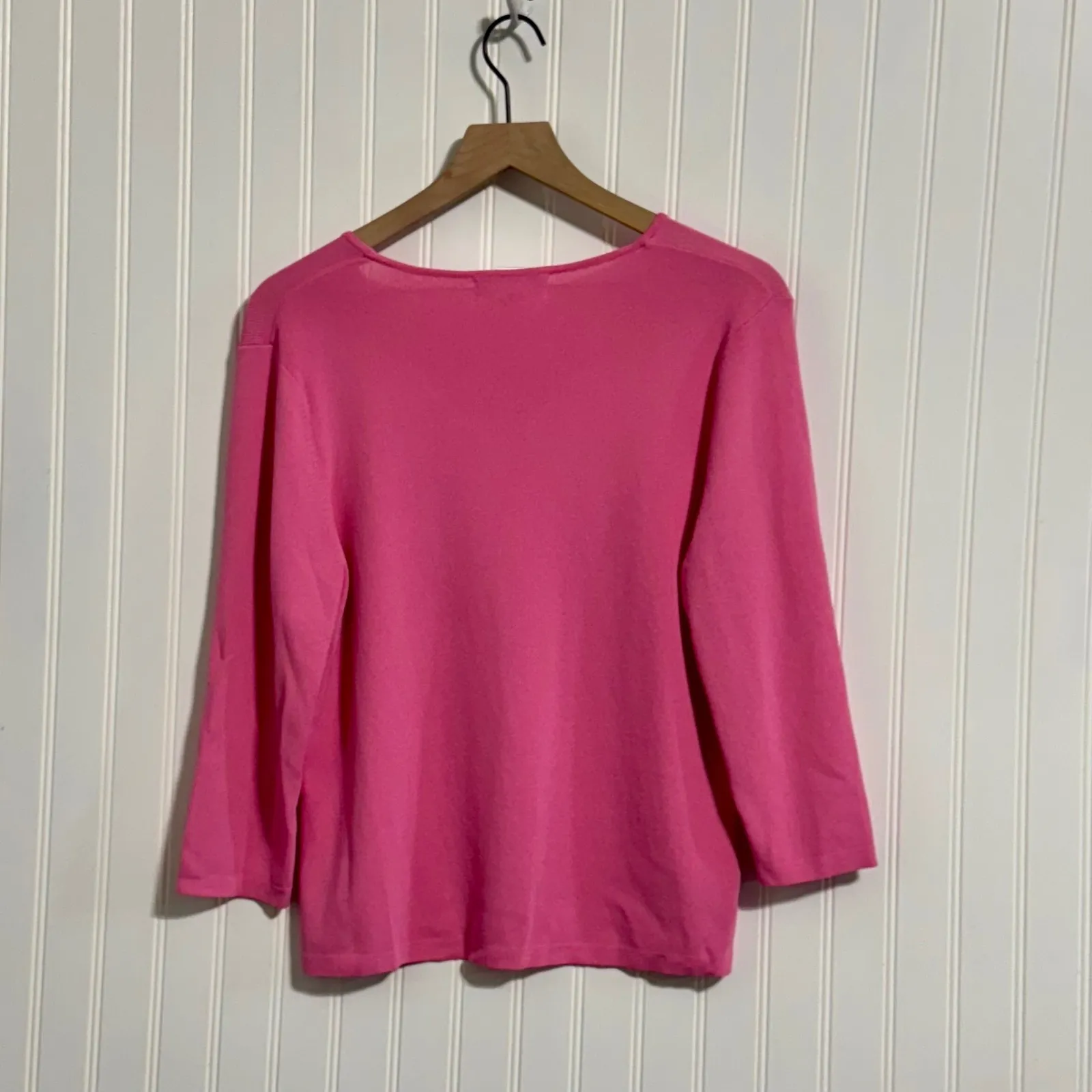Dressbarn Large Pink V-Neck 3/4 Sleeve Knit Sweater Soft Office Chic - Image 3