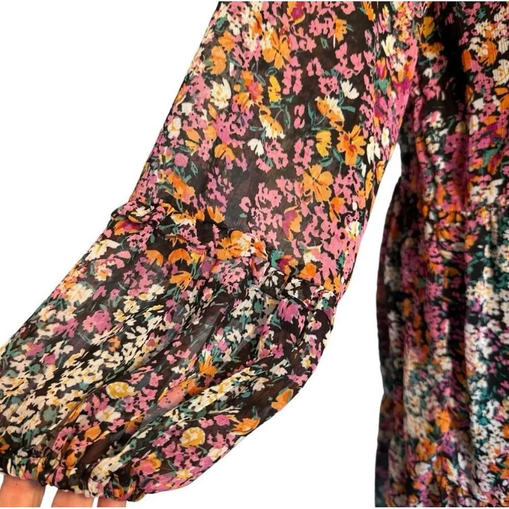 Vince Camuto floral bohemian Three Tier Mini Dress MEDIUM BLACK/Multi womens - Image 11