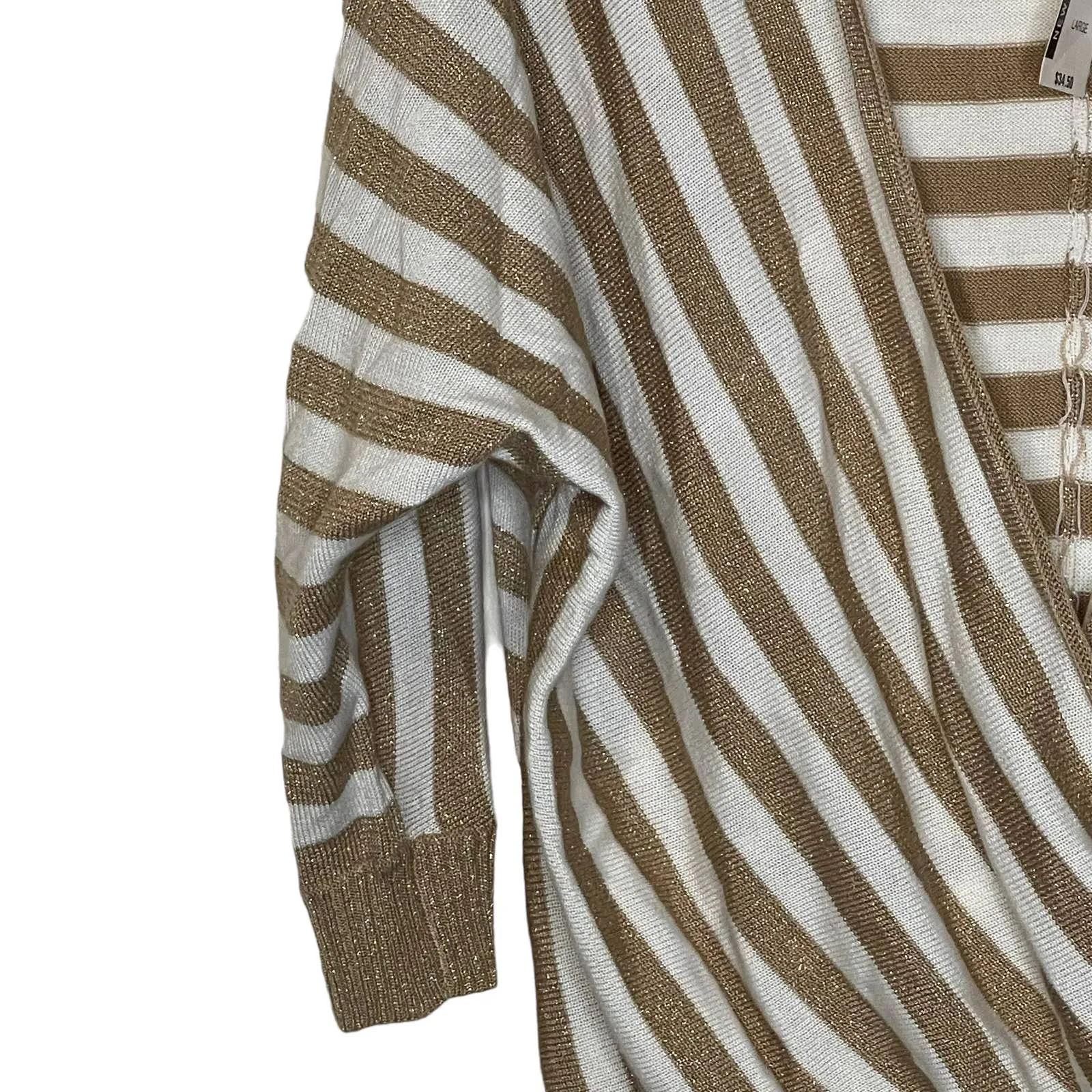 New York & Company Knitted Sweater Shrug Striped 3/4 Sleeve Women Size Large NWT Tan - Image 5