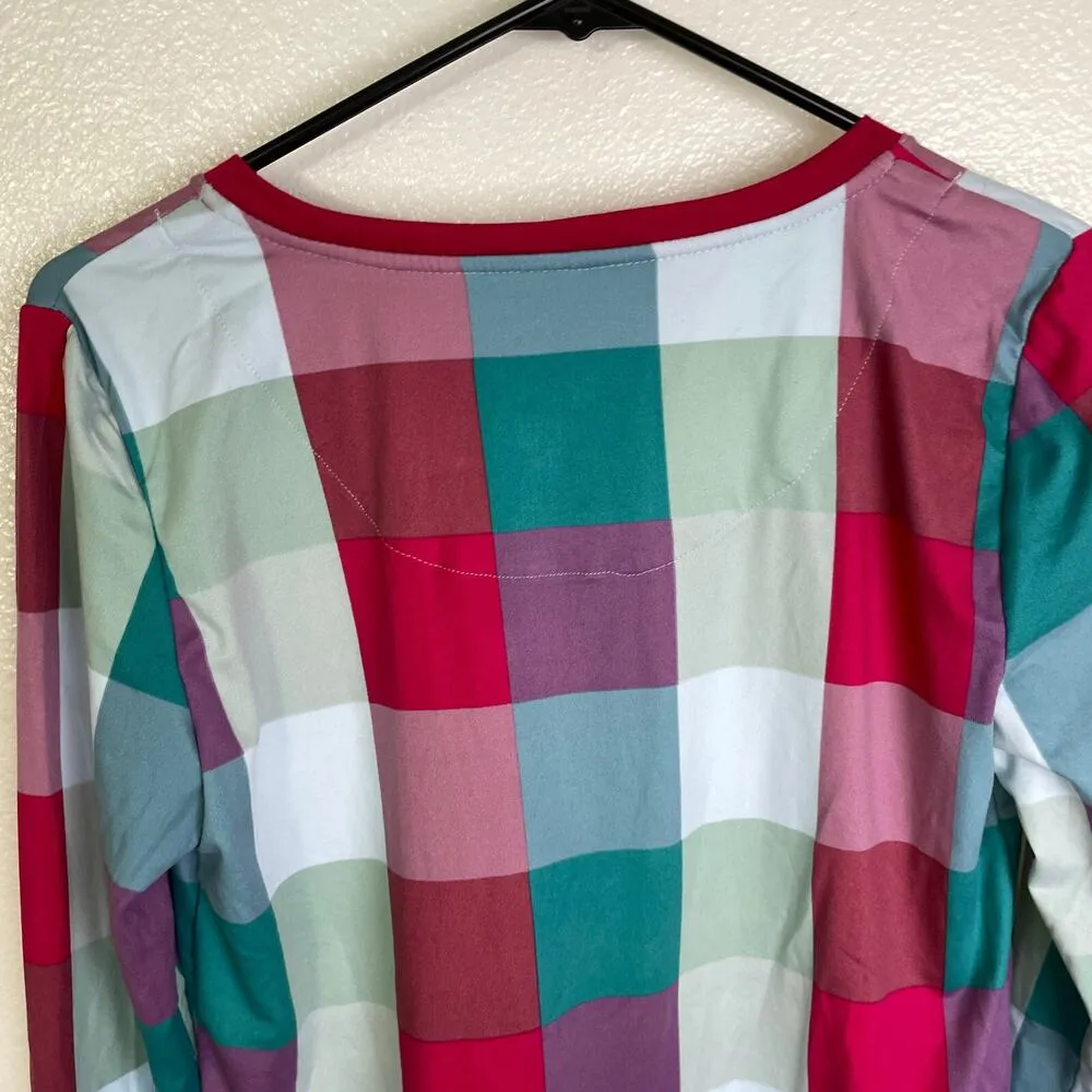 Kate Spade Henley Long Sleeve Pajama Top Small Check Button Pink Multi Cotton - Image 9