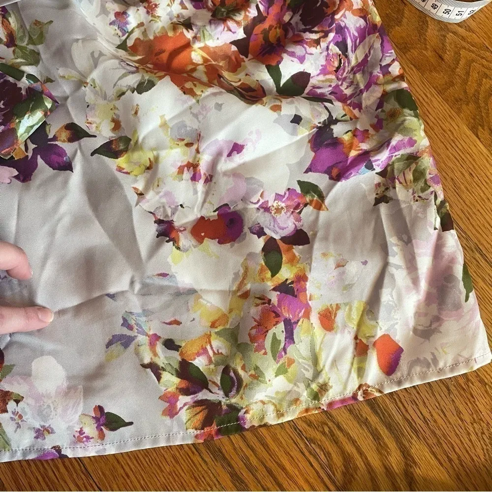 THE LIMITED Lilac Lavender Purple Gray ish Floral Satin Cap Sleeve Belted Dress - Image 14