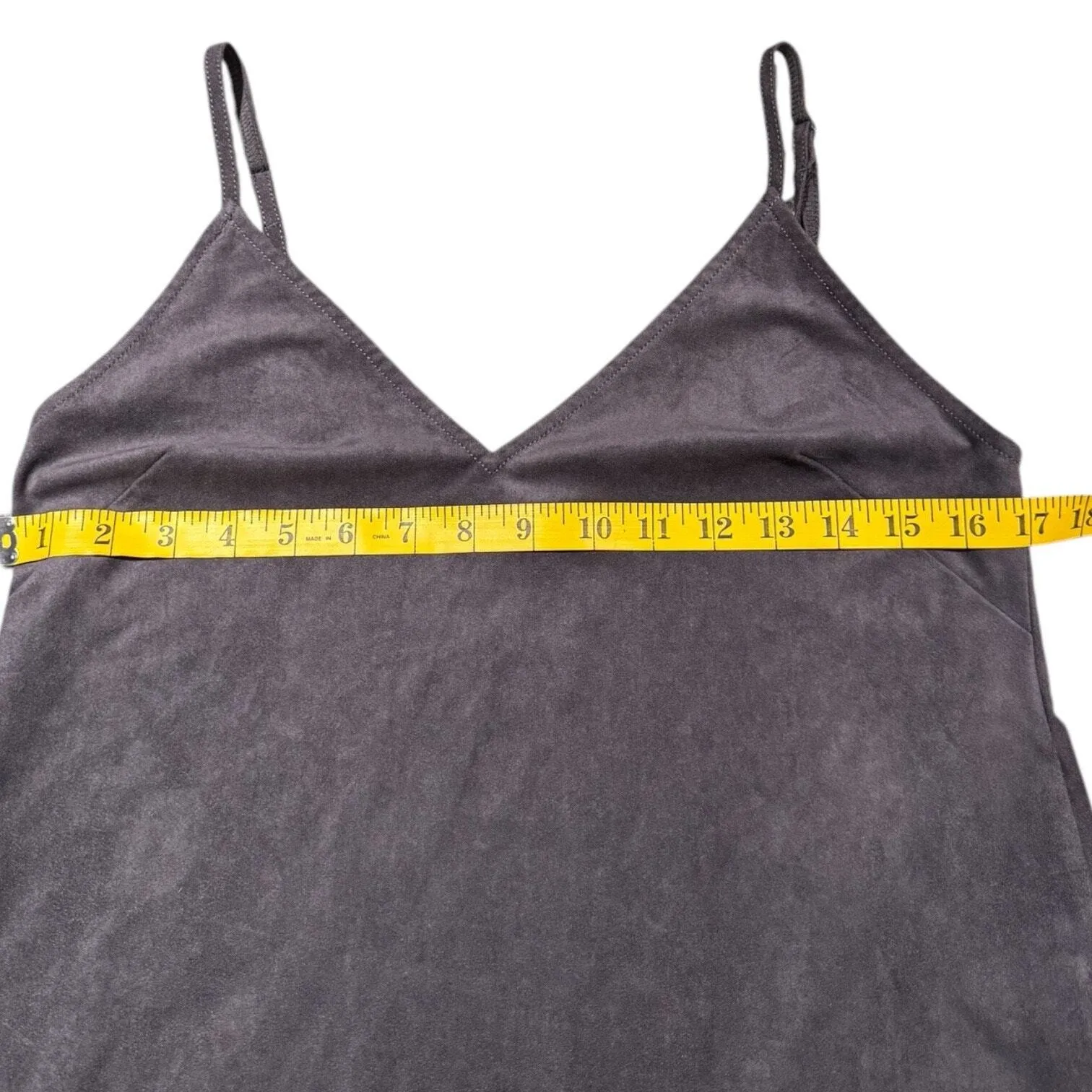 Aritzia Wilfred VIVIENNE DRESS Faux Suede Deep V- Neck Mini Gray Dress Y2K 90s M - Image 4