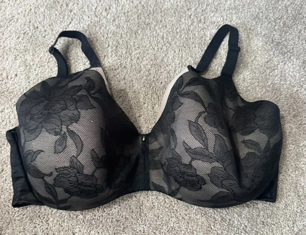 Cacique Lightly Lined Balconette Underwire Bra Womens Size 40G Black Floral Lace - Image 1