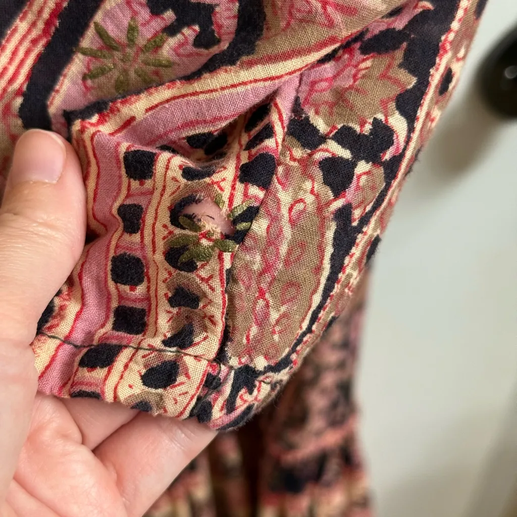 Vintage 1970s Phool Womens Size S Indian Block Print Cotton Boho Maxi Dress Pink - Image 10