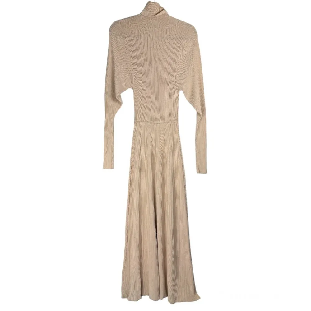 Zara Cream Knit Maxi Dress Turtleneck Long Sleeves Sz Medium A-line Silhouette - Image 7