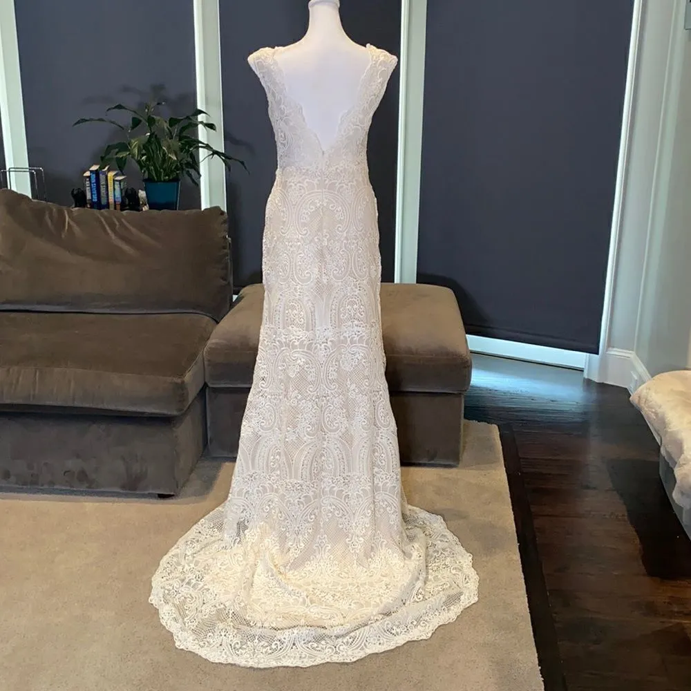 Women’s Bohemian Wedding Dress with Nude Lining Zip Up Back Size 2 NWT - Image 6