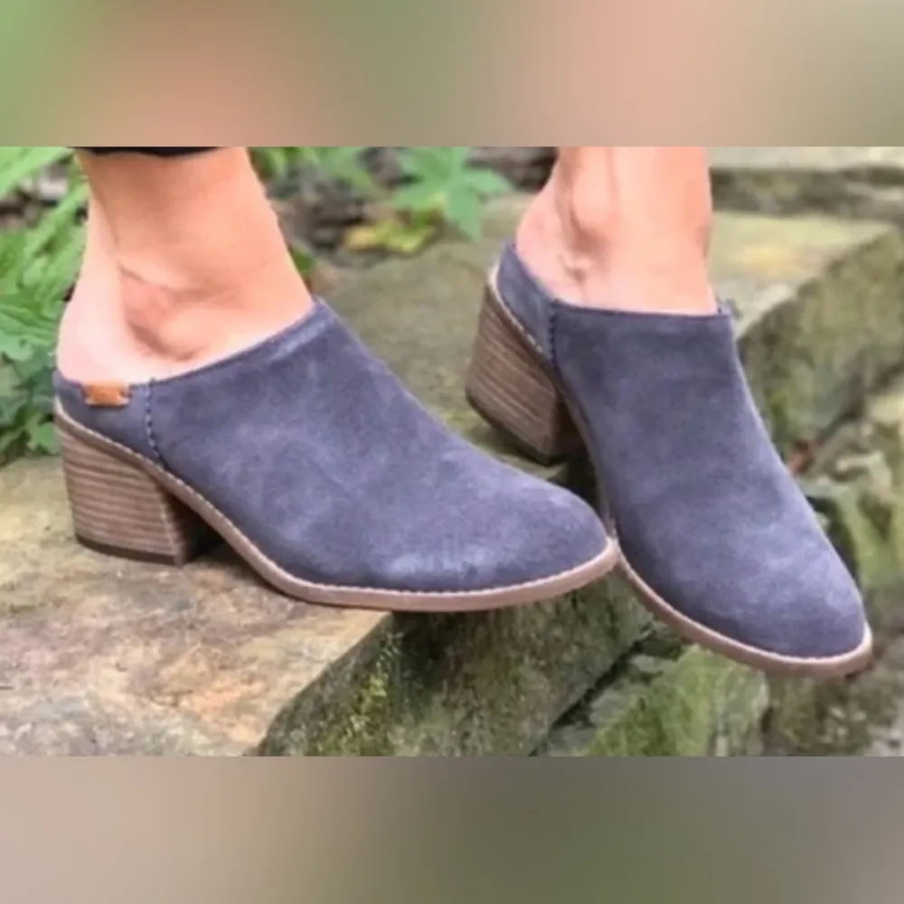 Toms Leila Forged Iron Grey Suede Stacked Chunky Black  Heel Mules. W7 - Image 3