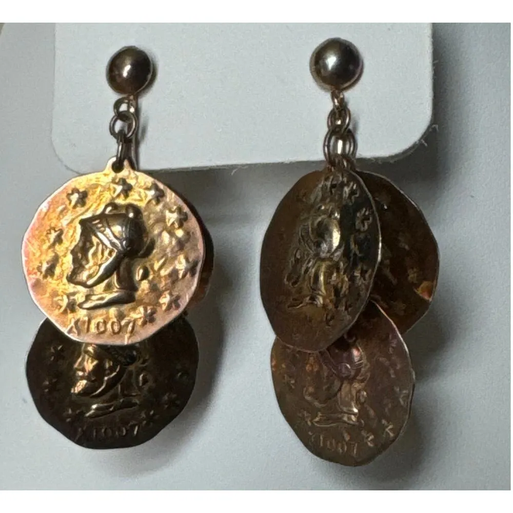 Vintage Dangling Coin X1007 Clip on Earrings - Image 4