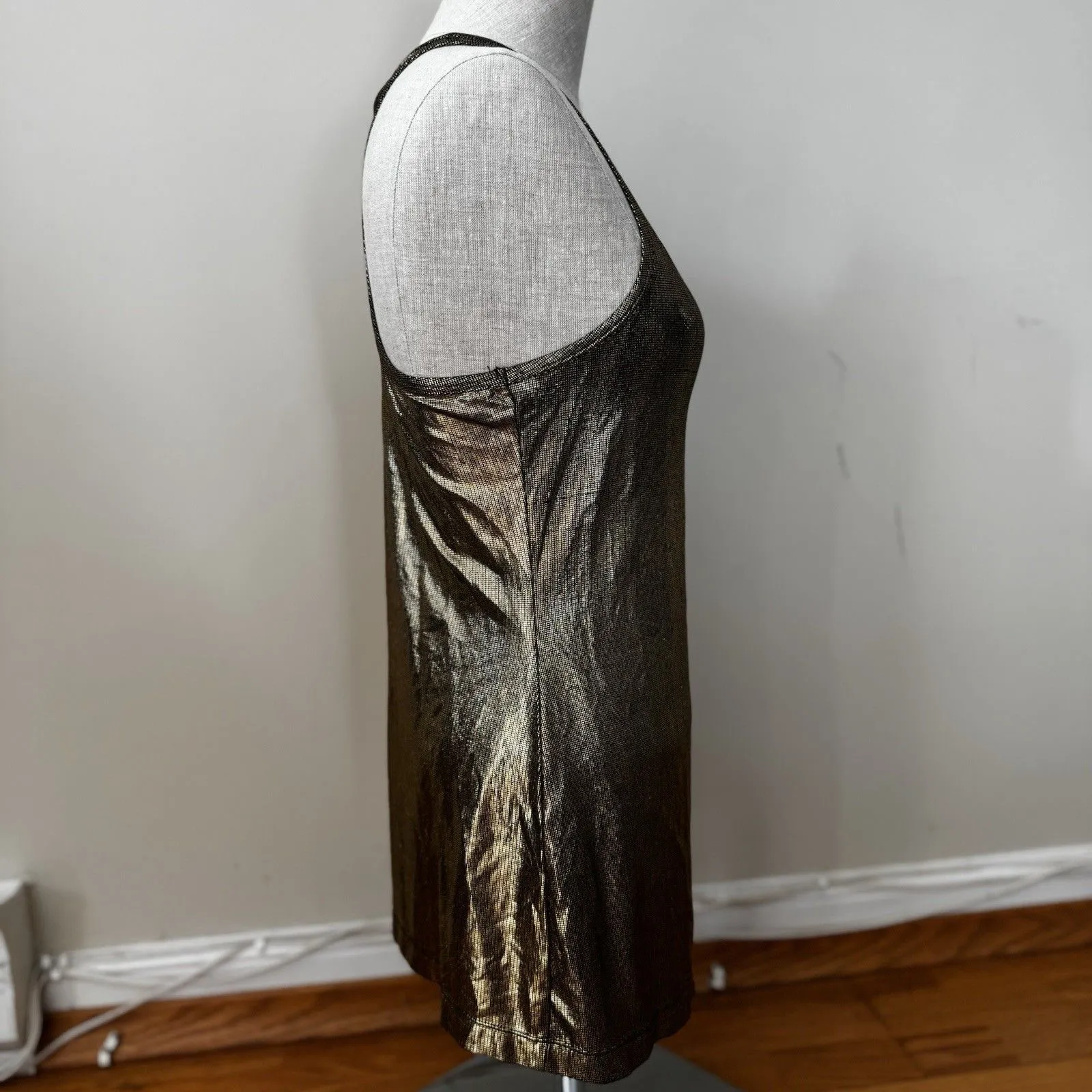 BCBGMAXAZRIA Runway Y2K Gold Metallic Racerback Tank Top S EUC Club Edgy Glam - Image 4