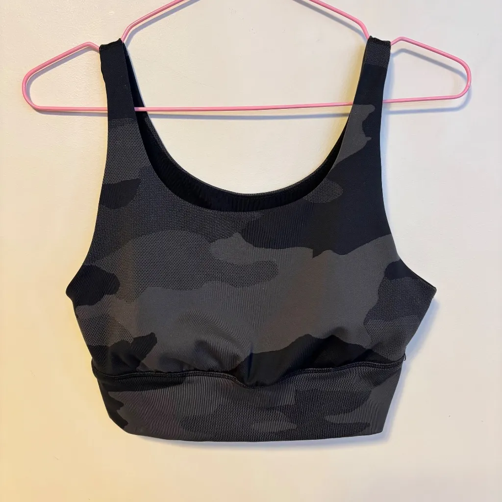 Aerie OFFLINE High Neck Medium Support Stretch Sports Bra Black Grey Camo Size S - Image 4