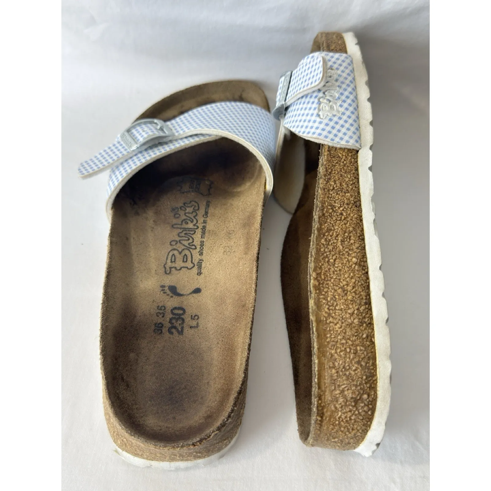 Birkenstock Birki’s Slides Women’s US 5 EU 36 White Sky Blue Checkered - Image 5