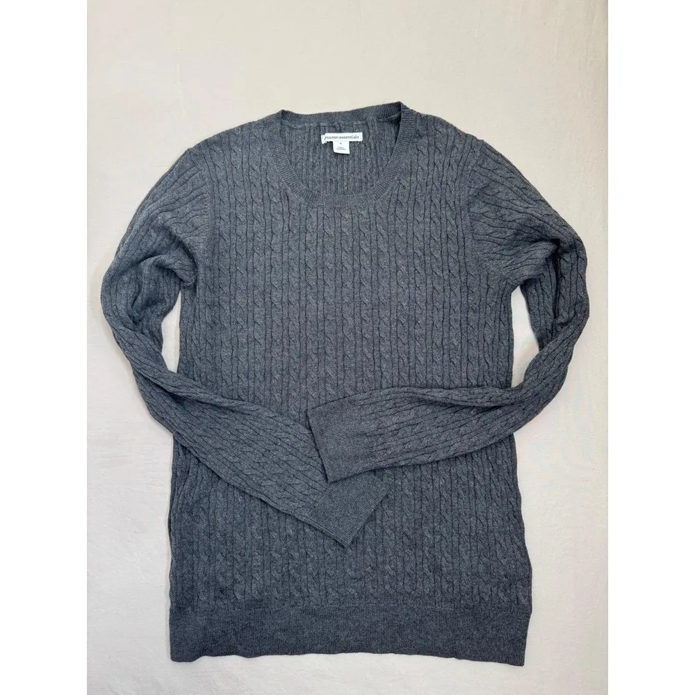 Amazon Essentials Pullover Sweater Womens Size M Chunky Knit Cable Knit Cozy Gray Size M - Image 2