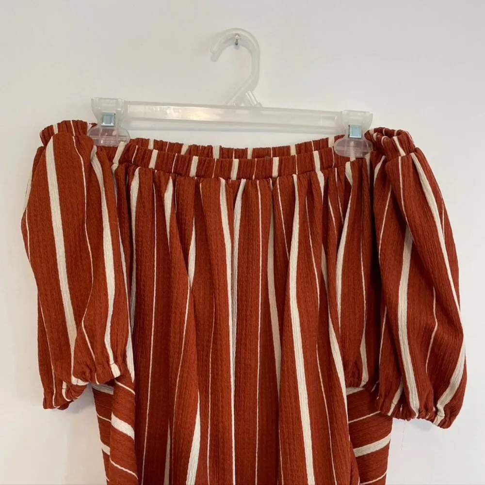 ANTHROPOLOGIE ANTHRO Elodie Off the Shoulder Top Terracotta Rust Red Stripe Boho - Image 5