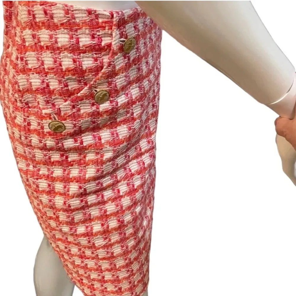 Y2K Brooks Brothers Tweed Boucle Plaid A-line Mini pink Orange White Skirt M - Image 7