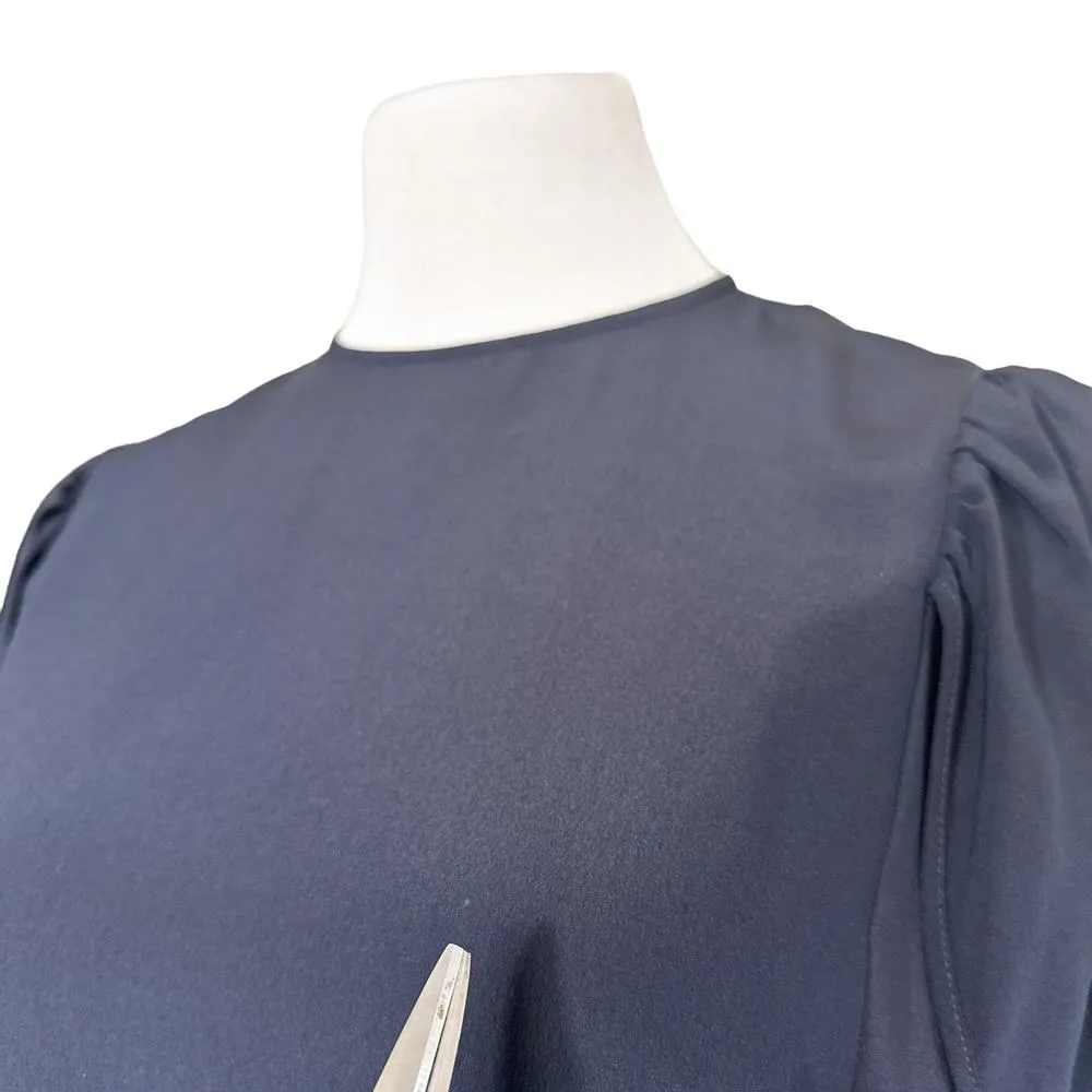 Stella McCartney Silk Crepe De Chine High Neck Split Sleeve Dress Navy 38 US 8 - Image 14