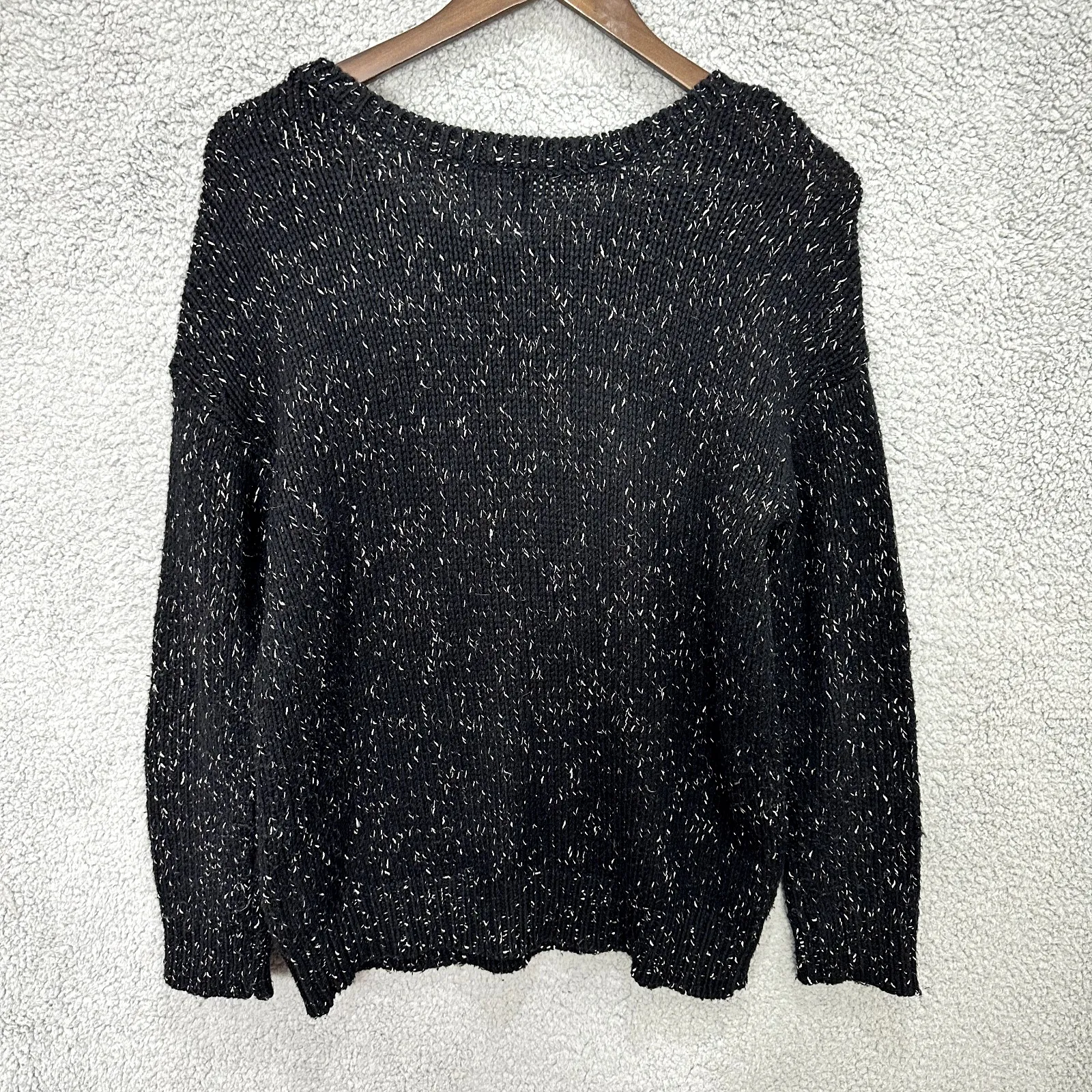 American Eagle Sweater M Black Speckled Knit 90s Grunge Academia Cozy Preppy - Image 3