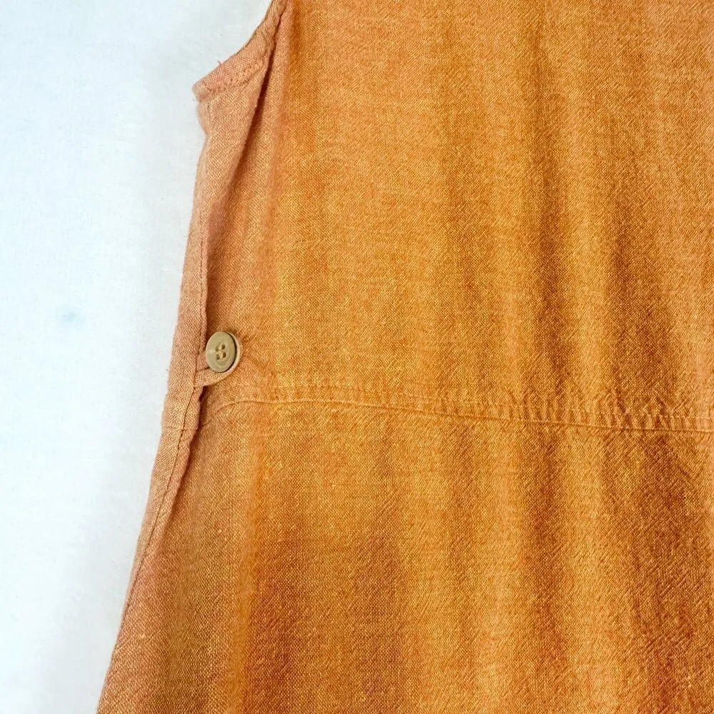 Ivy Linen Blend Midi Shirt Dress Size Medium Orange Lagenlook Coastal Vacation - Image 5