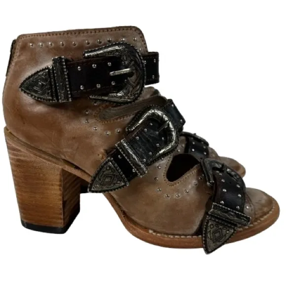 Freebird Violet Studded Strappy Heels Tan Size 8 - Image 4