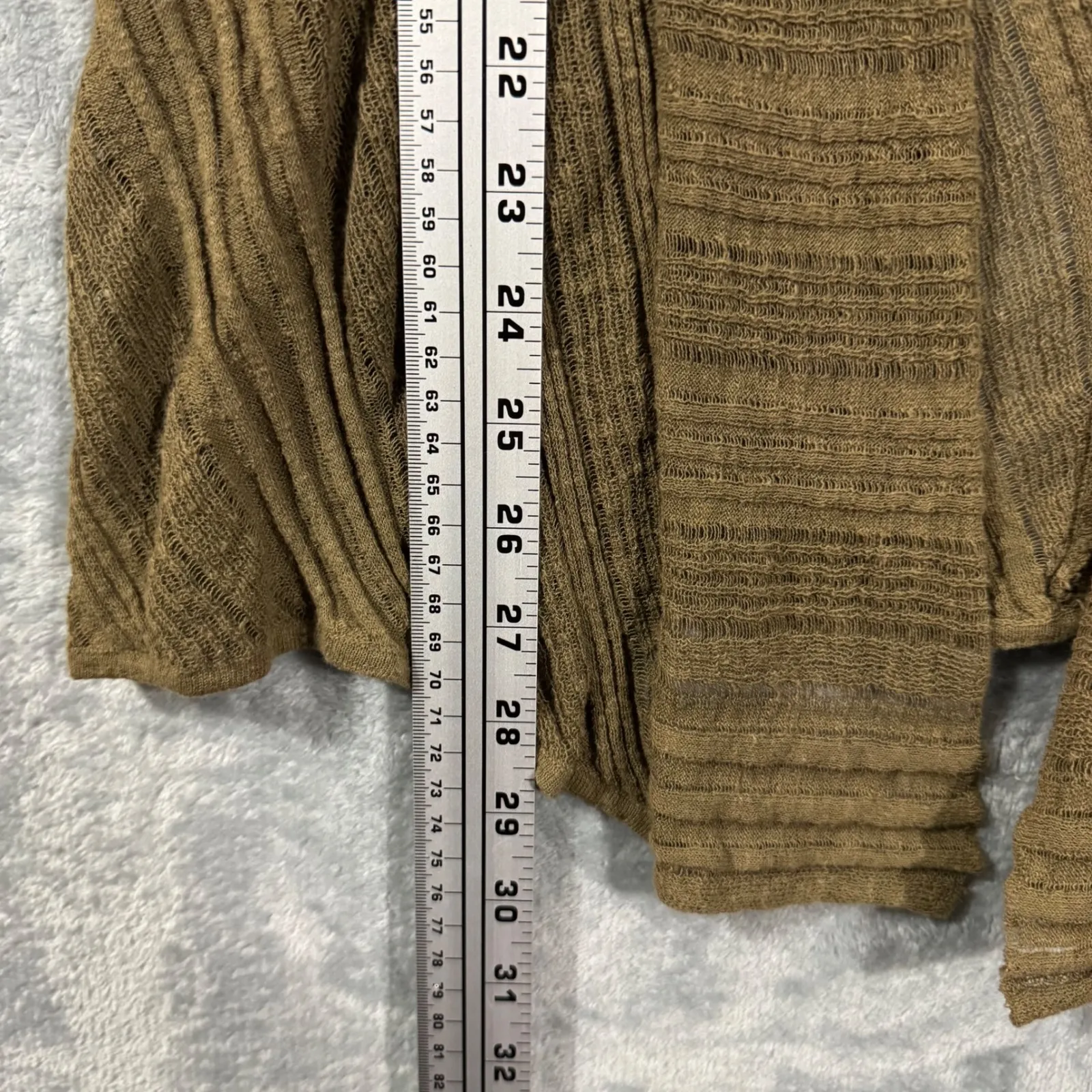 Eileen Fisher Olive Green Open Front Long Sleeve Ribbed Sheer Cardigan Size XS - Image 9