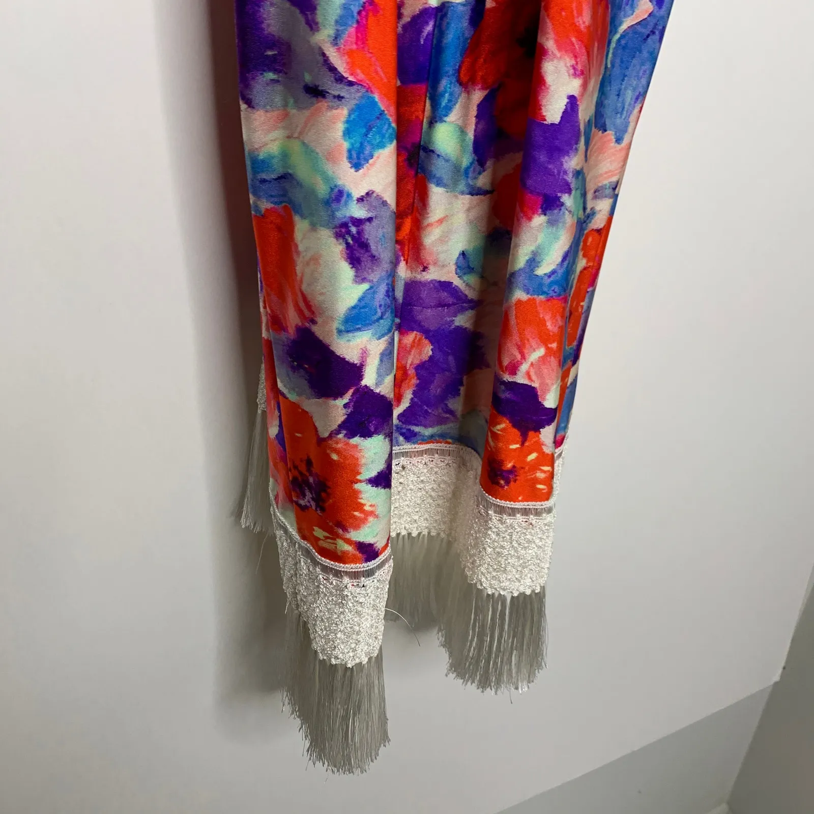 PATBO Red Violet Stretch Jersey Midi Fringe Dress Women's Small - Image 16