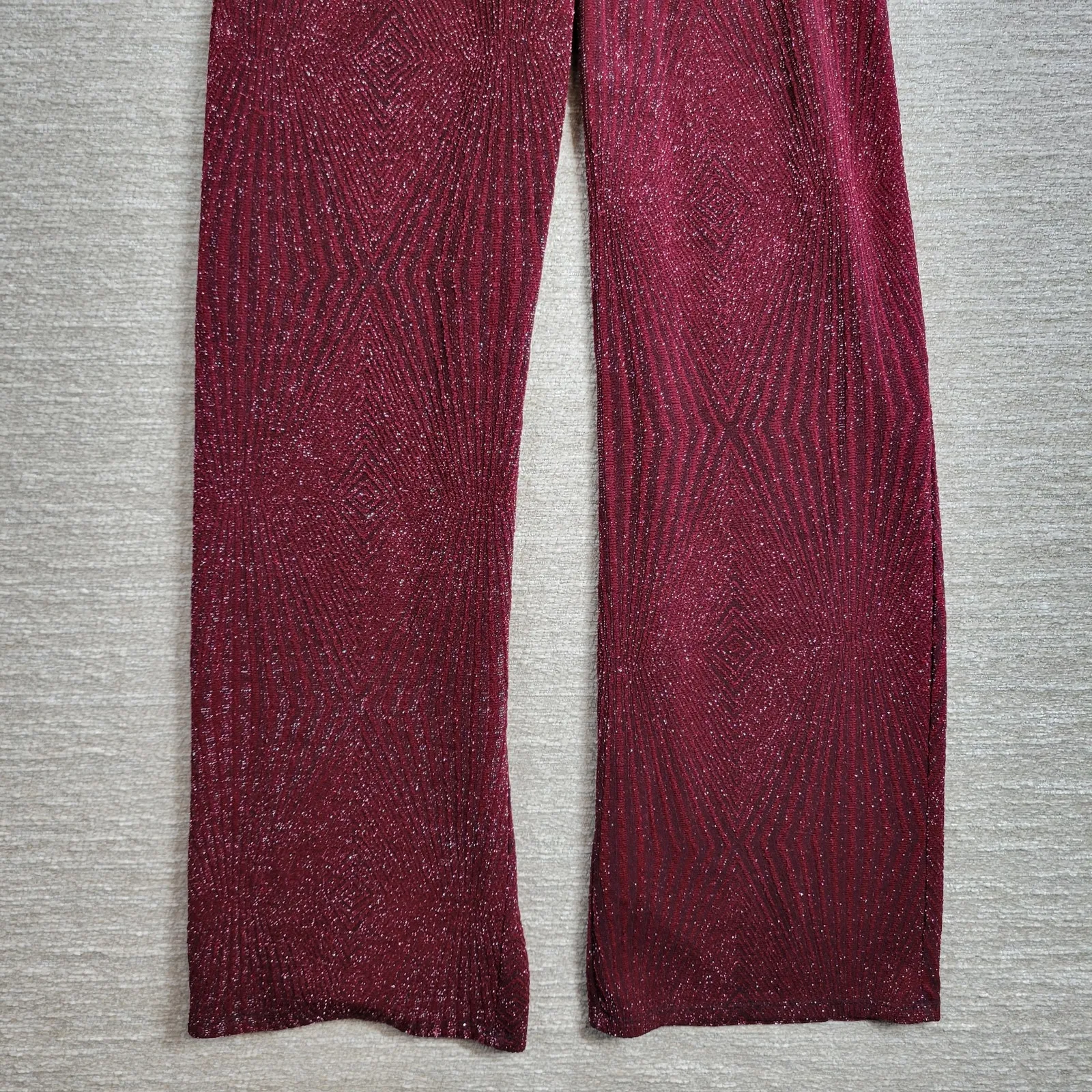 Mi Ami Glitter Jumpsuit Womens XXS Red Faux Wrap Wide Leg Holiday New Year Party - Image 15