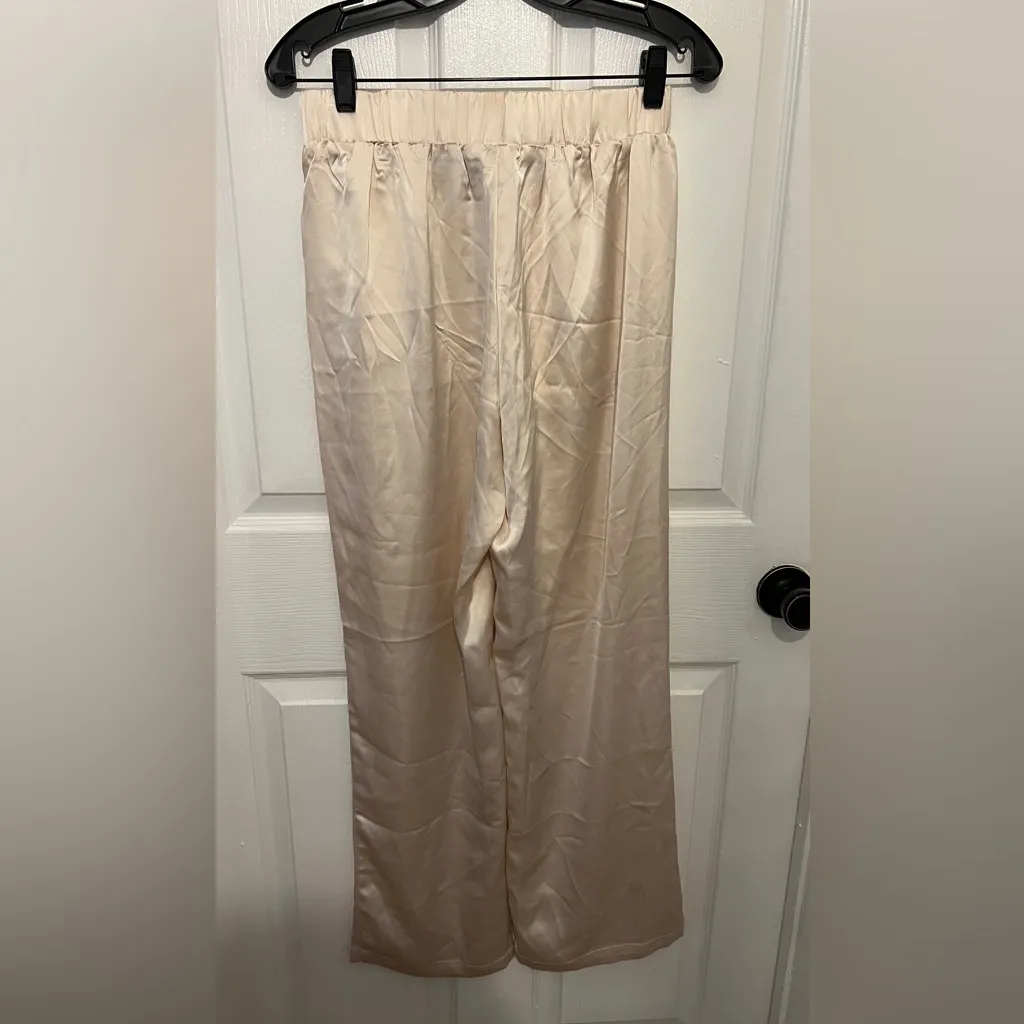 RACHEL ZOE Women’s Ivory Satin Elastic Waist Straight Leg Pants Size S - Image 2