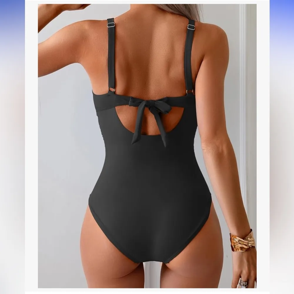 Eomenie One Piece Swimsuits Tummy Control Ruched Push Up Tie Back nwt White - Image 3