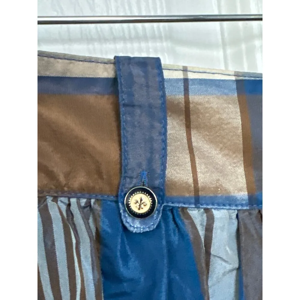 J. Crew Collection blue plaid pleat silk taffata skirt Fleur De Lis accents 10 - Image 4