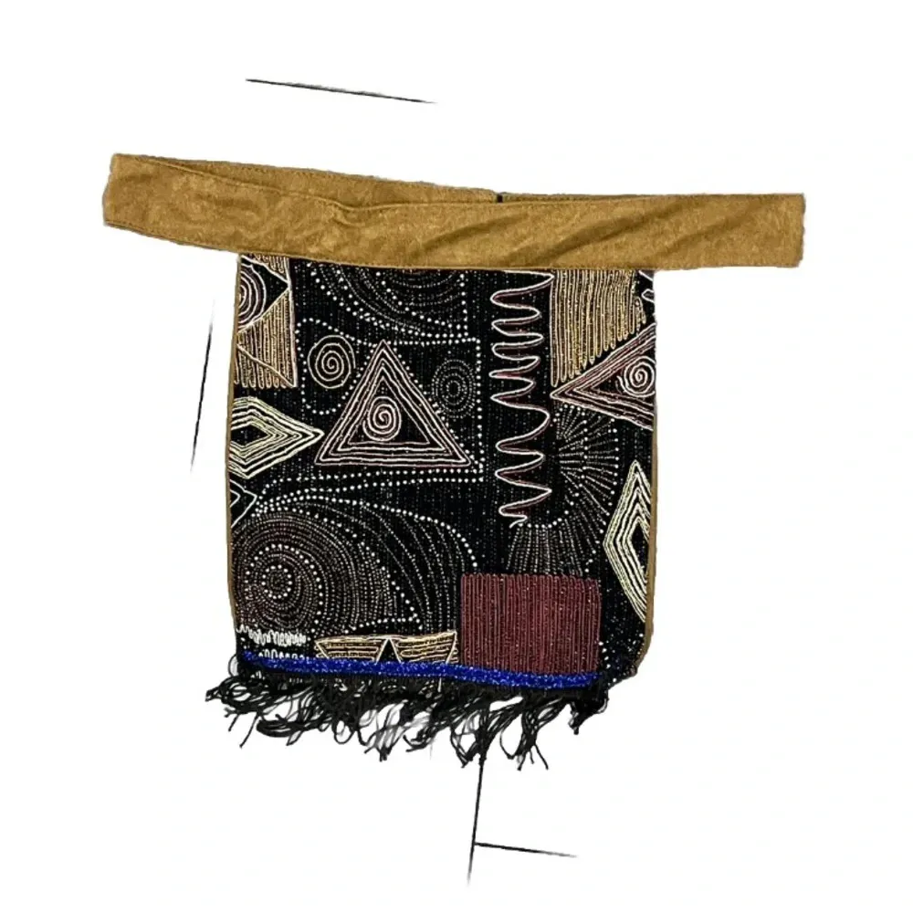 Vintage Hand Made Beaded Apron Aztec Tribal Boho Hippie - Image 2