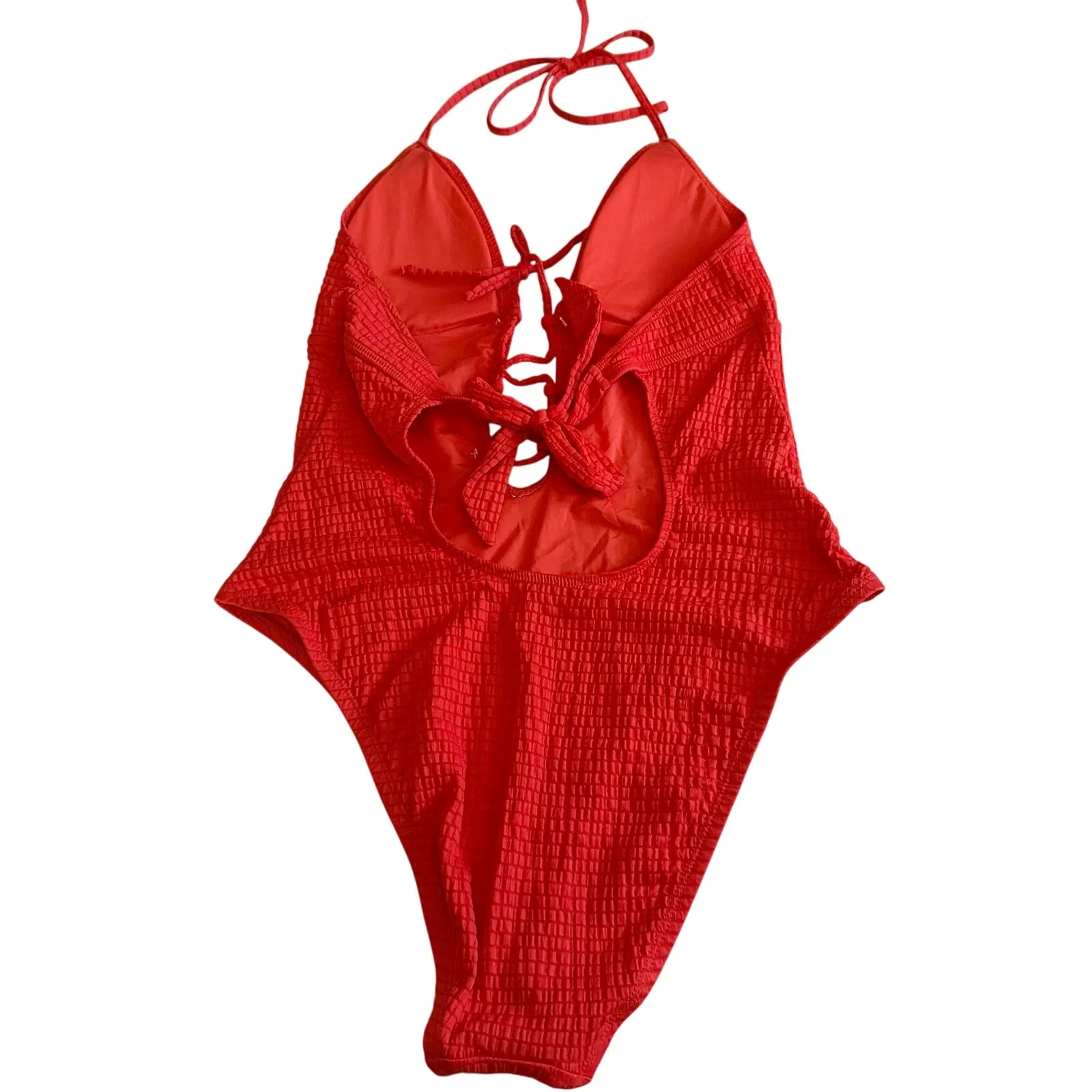 Lucky Brand Golden Wave Textured One Piece Swimsuit Large Fiesta Orange - Image 6