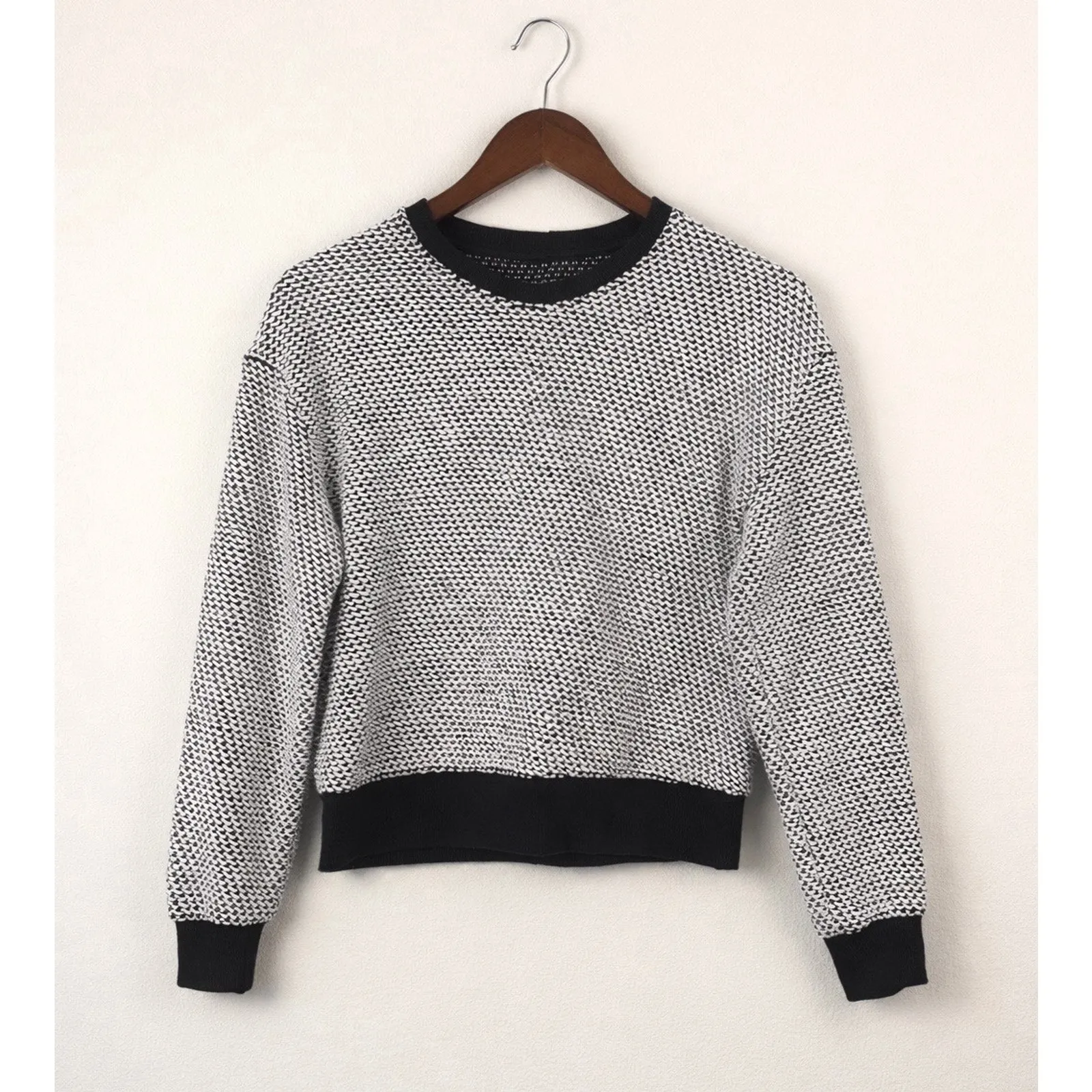 Marine Layer Textured Knit Pullover Sweatshirt S Black White Crewneck - Image 2