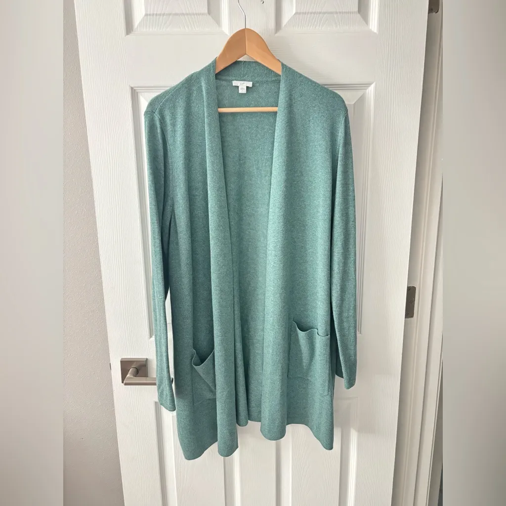 J. Jill Sage Green Silk Blend Cardi/ Duster size large - Image 2
