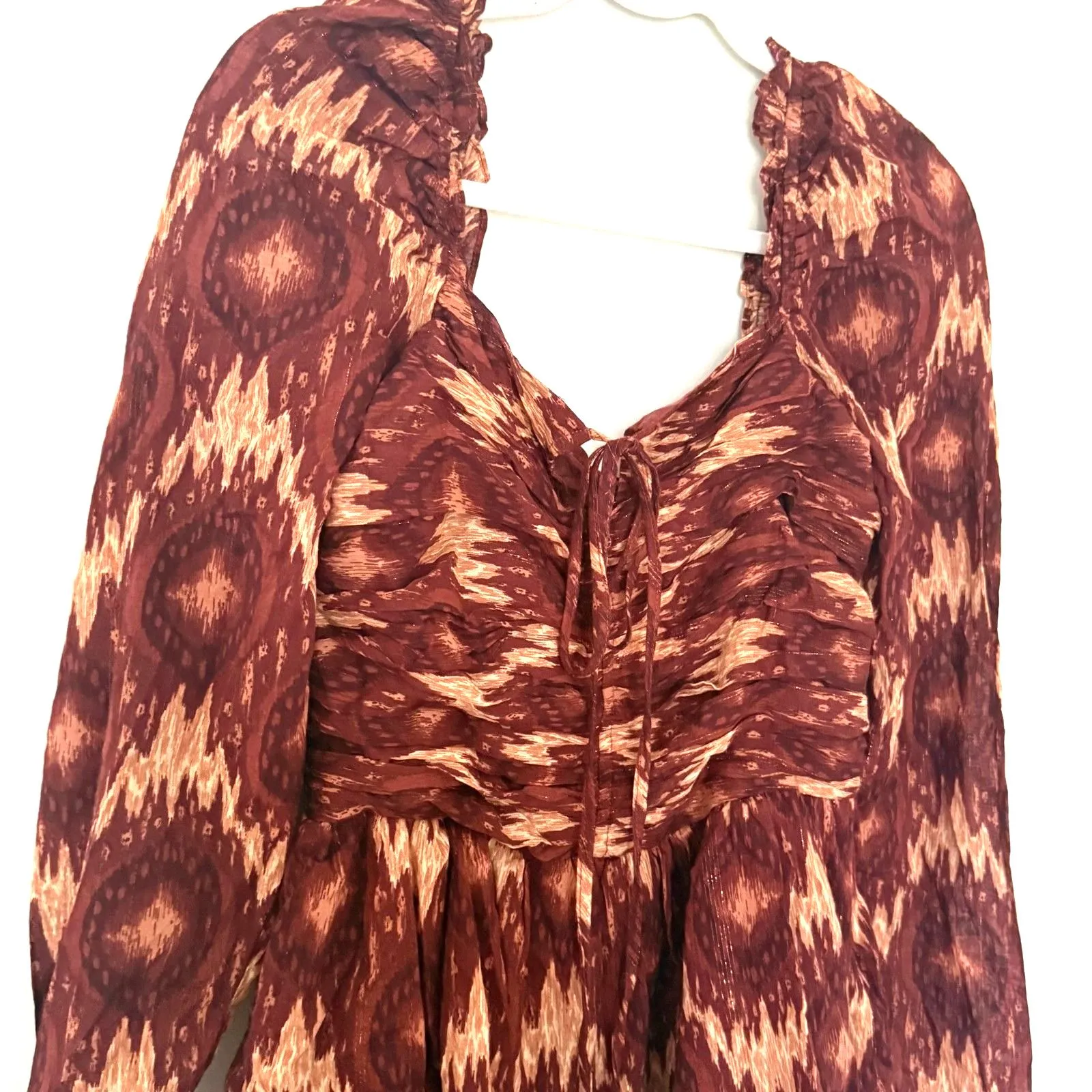 Revolve House of Harlow The Neck Ruffle Mini Dress Long Sleeve Rust Copper Sz M Size M - Image 5