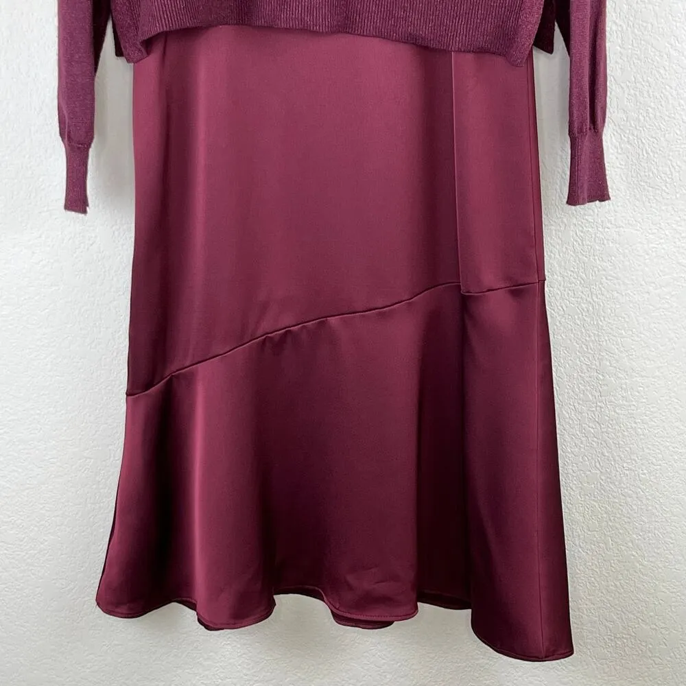 Sam Edelman Bordeaux Burgundy Lurex Slip Dress V-Neck Sweater 2 Piece Set 6 NWT - Image 11