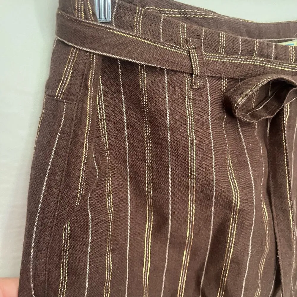 Vintage Couleurs d'ete Linen Blend Wide Pants Womens 4 Brown Metallic Y2k Retro - Image 3